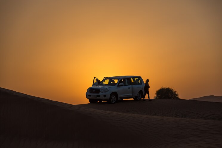 Safari Et Barbecue Dans Le Désert Au Coucher Du Soleil