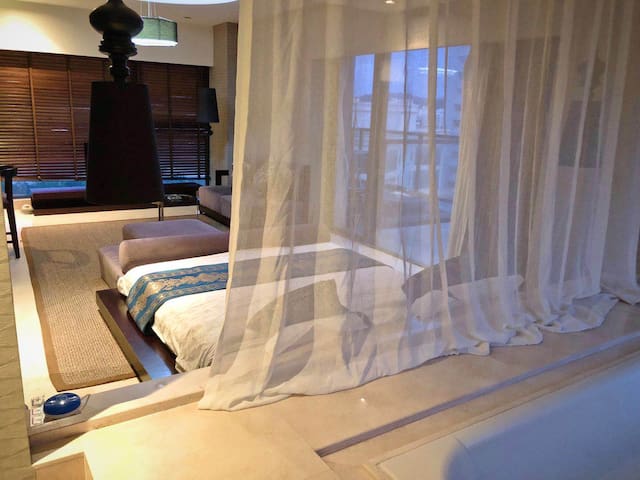 【1月特惠】三亚，三亚湾榻榻米+落地窗，步行到海边/第一市场/解放路步行街/春园，赠送免税城免费巴士