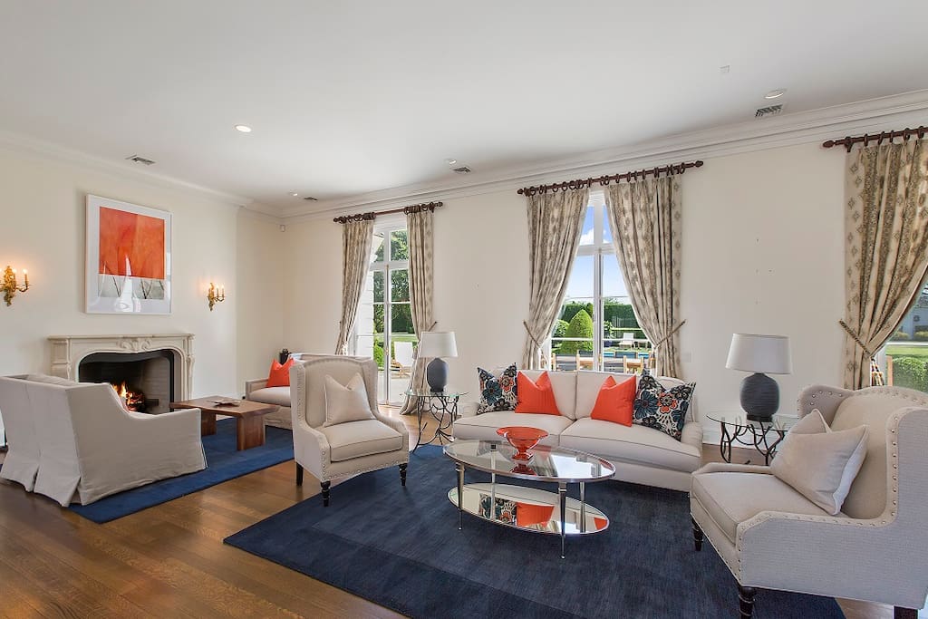 Large Family Room with Fireplace & Large Smart TV