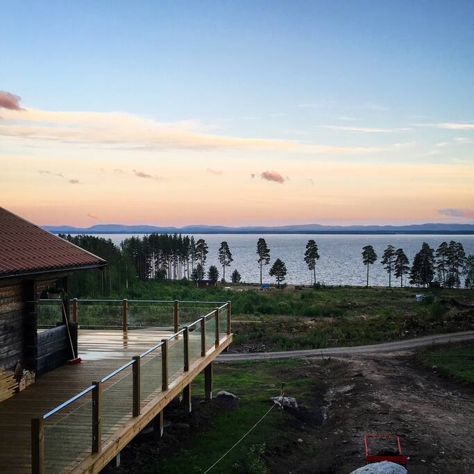 Stunning view from the porch of the blue hills and lake Dellen.