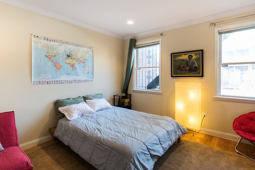 Your private bedroom: queen bed, futon that unfolds into queen bed,internet-ready TV and plenty of closet space