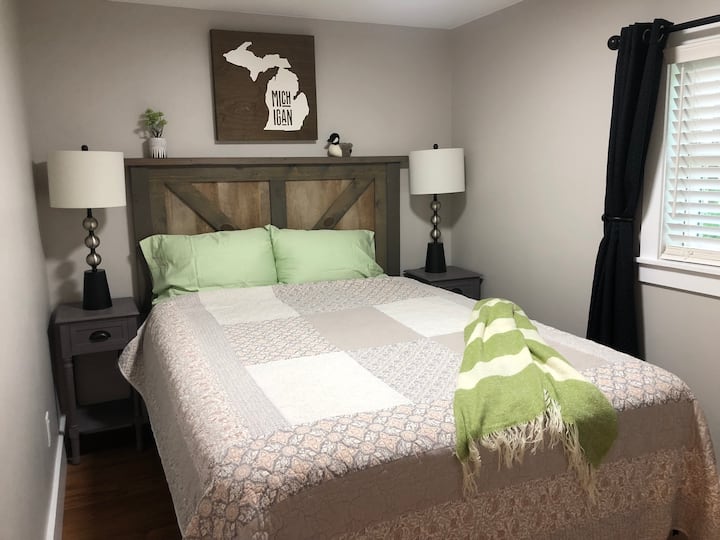 BR #2. A Queen bed for a good night sleep. Bedspread pictured has been replaced.
