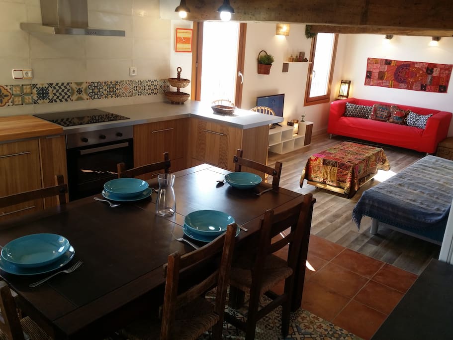 sala, comedor y cocina