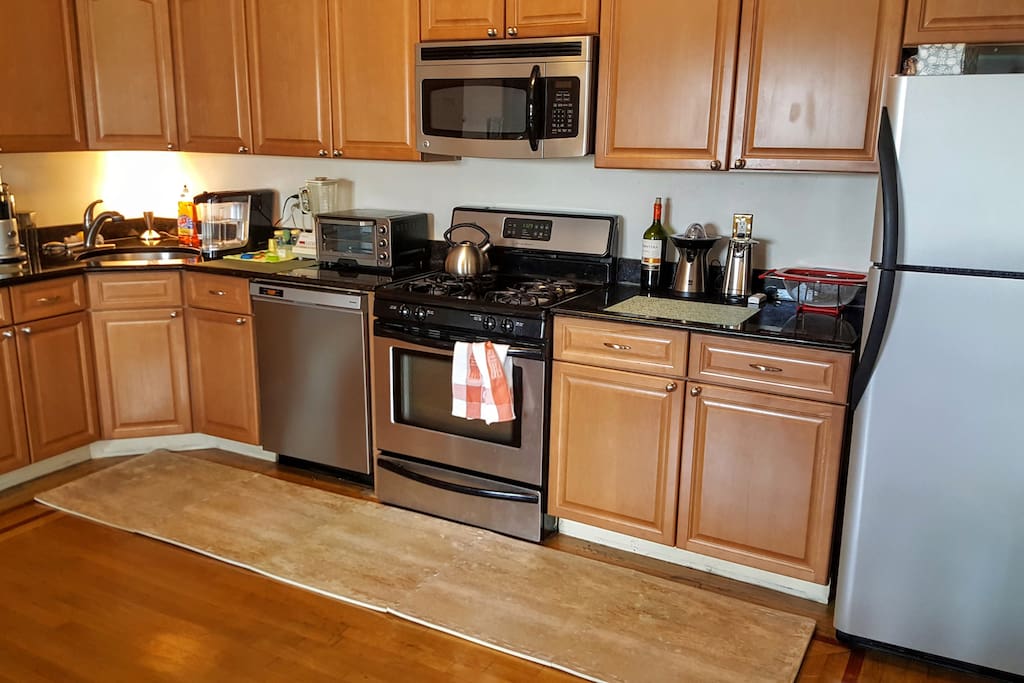 The kitchen. All new appliances. Four-burner gas stove and oven. Coffee maker, blender, etc.