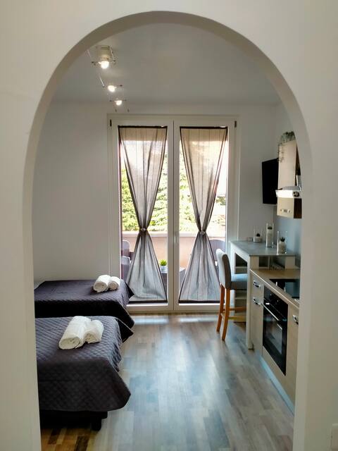 studio apartment with kitchen and terrace