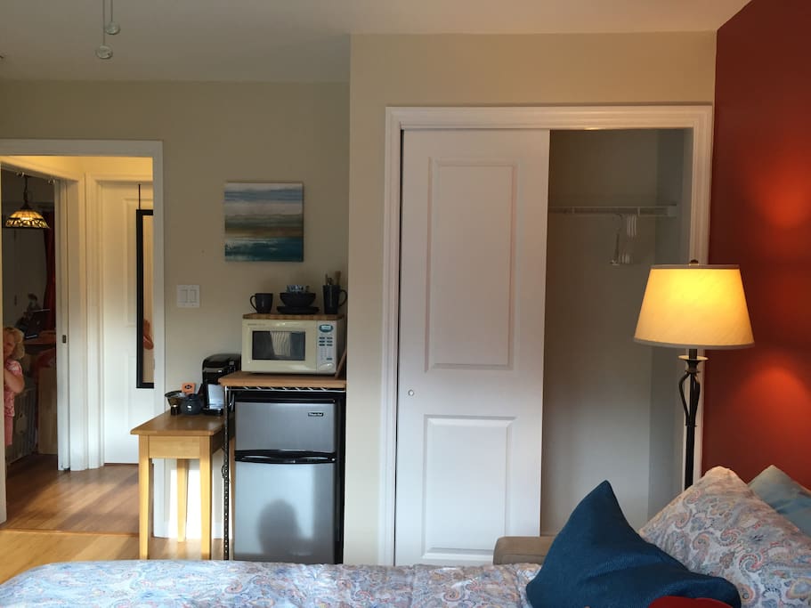 Half of the closet is available for your use. Look for the little house elf in this pic!