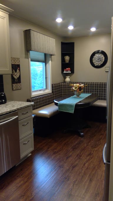 Enjoy a little bird watching while sitting in the neatly tucked banquette.