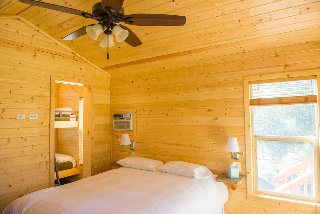 Queen bed and bunk room