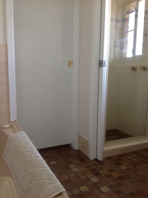 Shower and toilet are in separate rooms