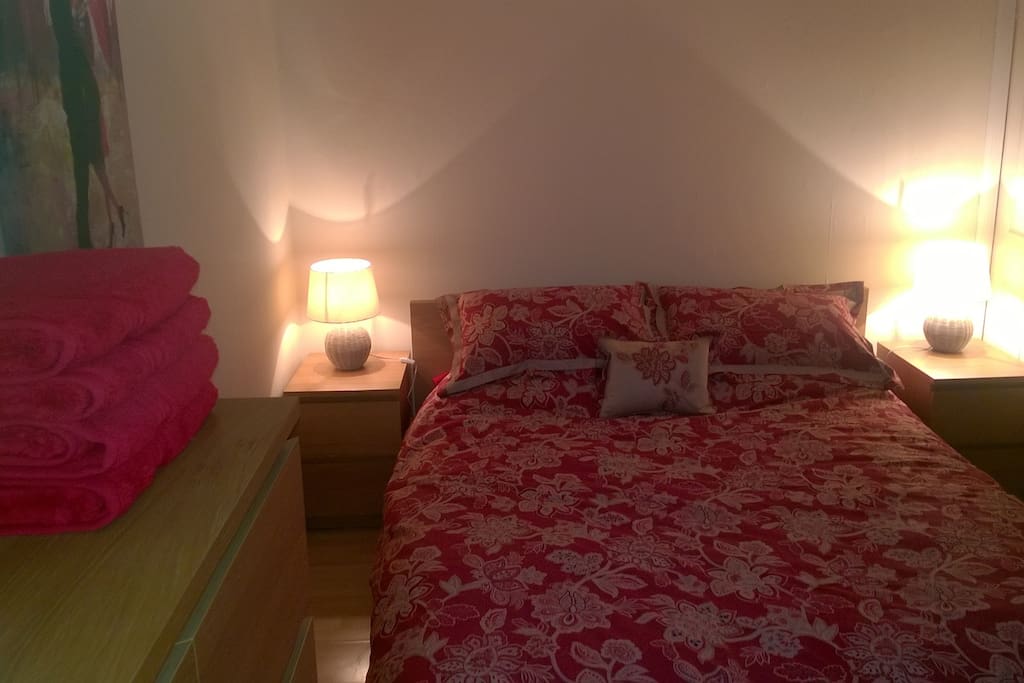 Large bedroom with king sized bed.