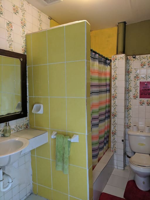 This shared bathroom also has a shower. Just a few steps from the room.