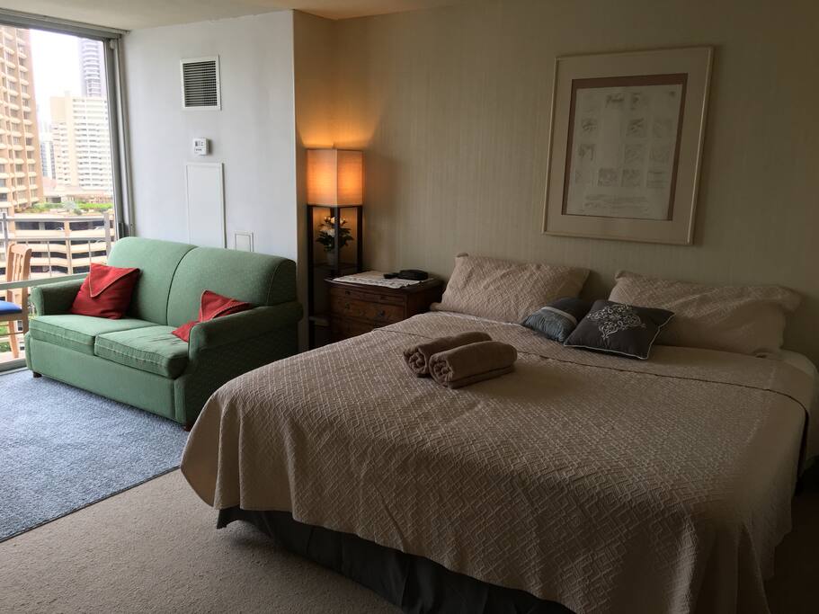 The king size bed and the sofa bed