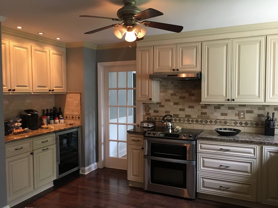 Kitchen, wine cooler, coffee station