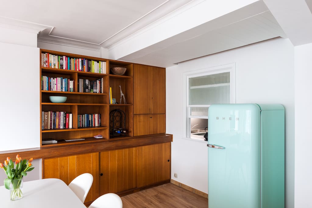 books, bar and fridge