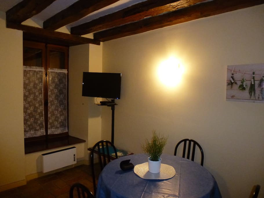 Séjour avec télévision à écran plat et WIFI gratuit dans les deux appartements.