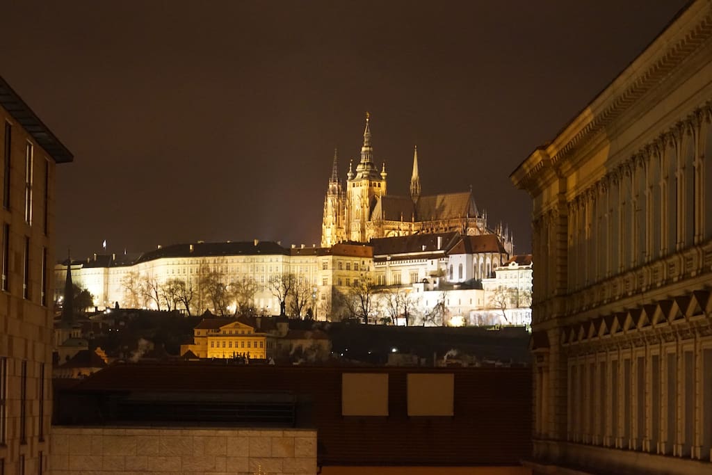 View of Prague castle by night