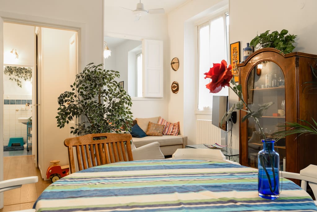 Dining table overlooking living room