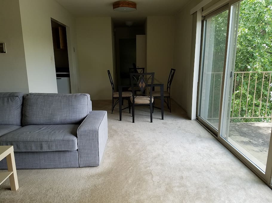 View of the dining area and patio