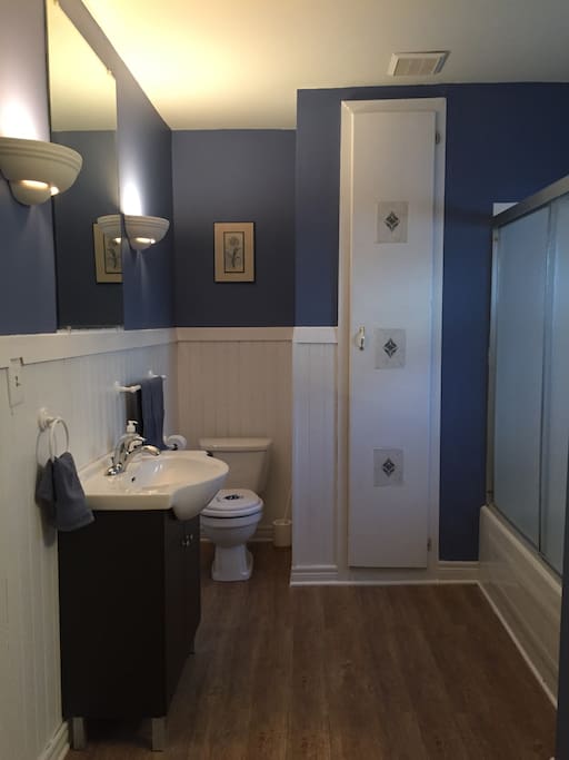 A large, clean bathroom with full bath and enclosed shower. We stock any sundries you might have forgotten.