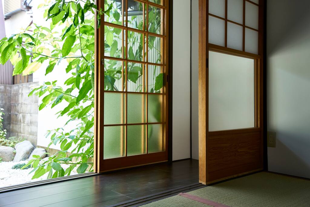 living room and garden