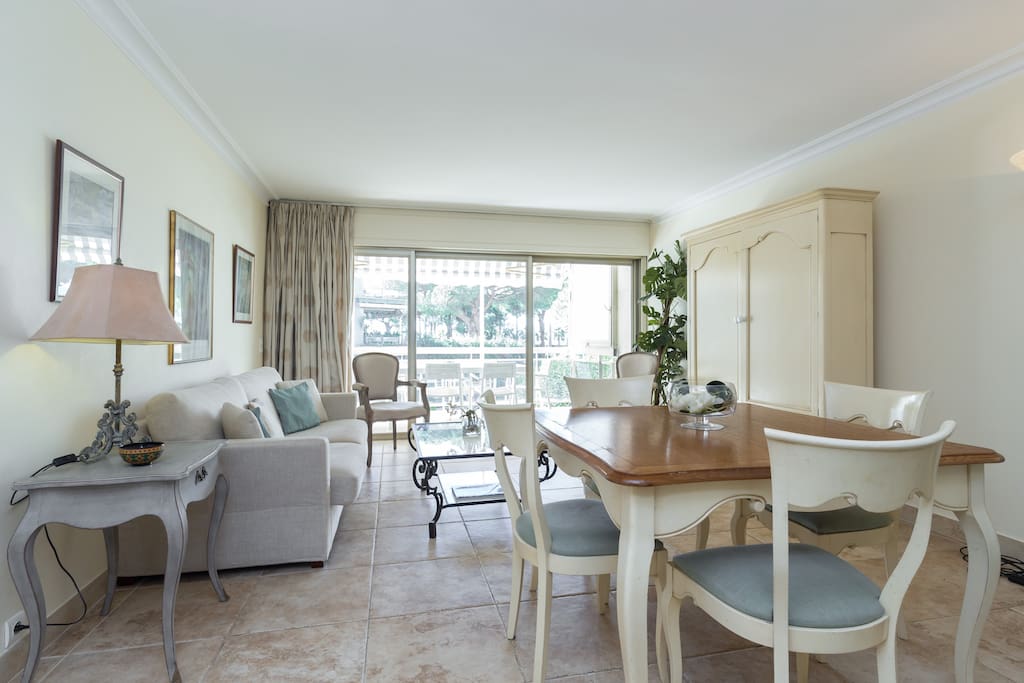 The living area with terrace behind