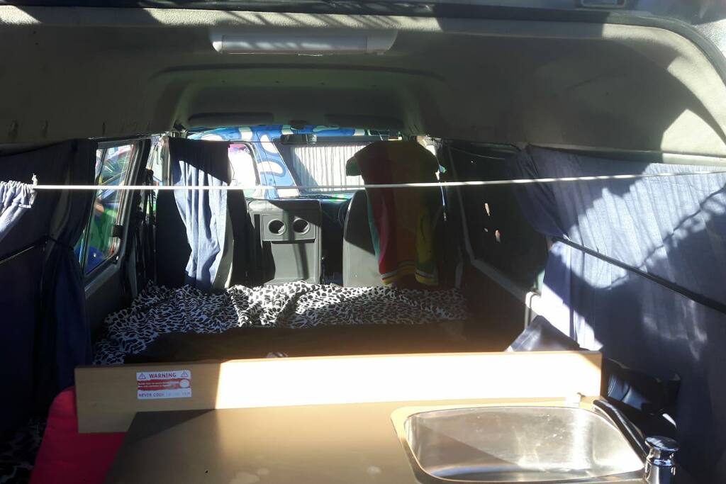 rear of camper over looking kitchen
