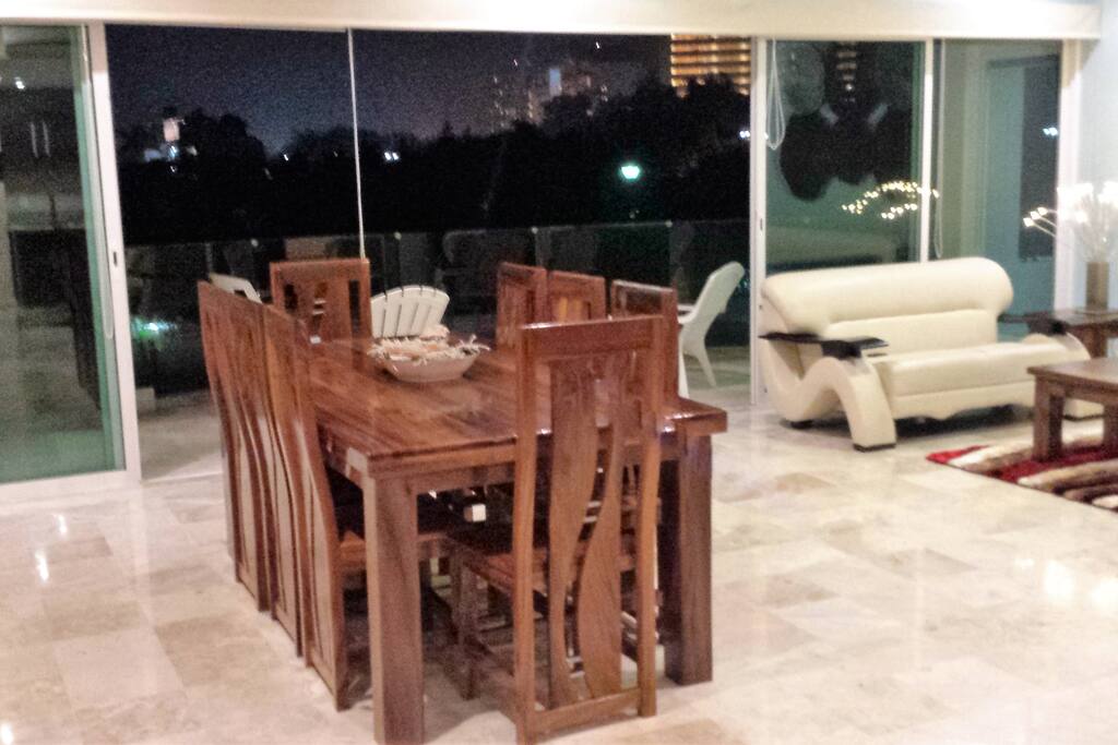 Open dining, kitchen, living room
