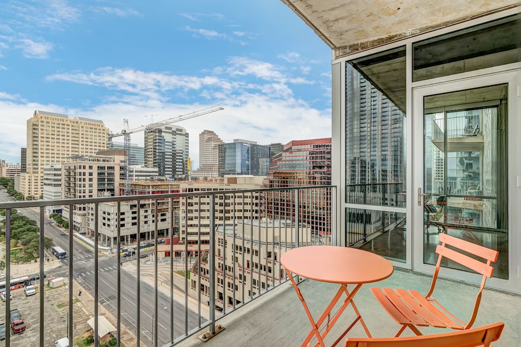 Enjoy a cup of coffee on the balcony and take in the Austin skyline.