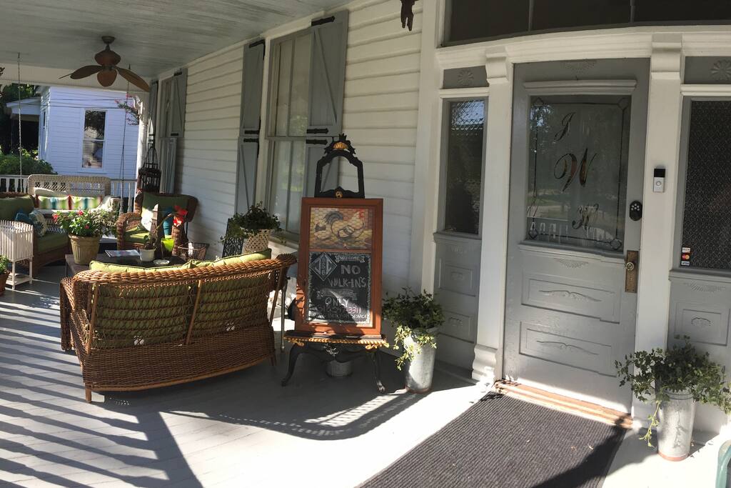 Front Porch with swing and comfy sitting area