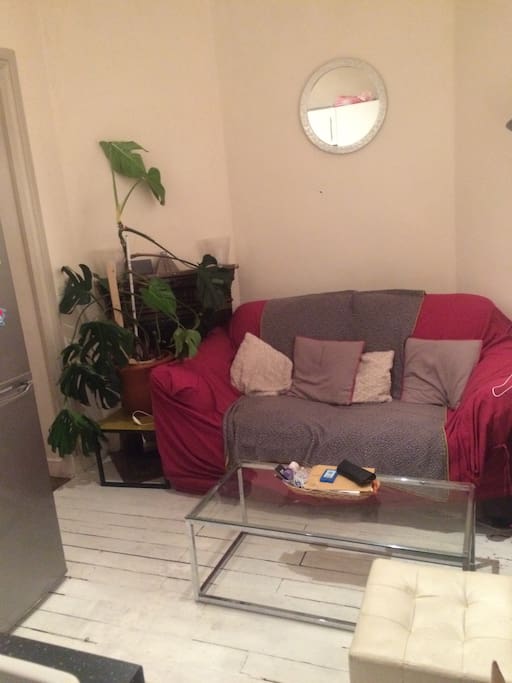 The sofa in the kitchen lounge area