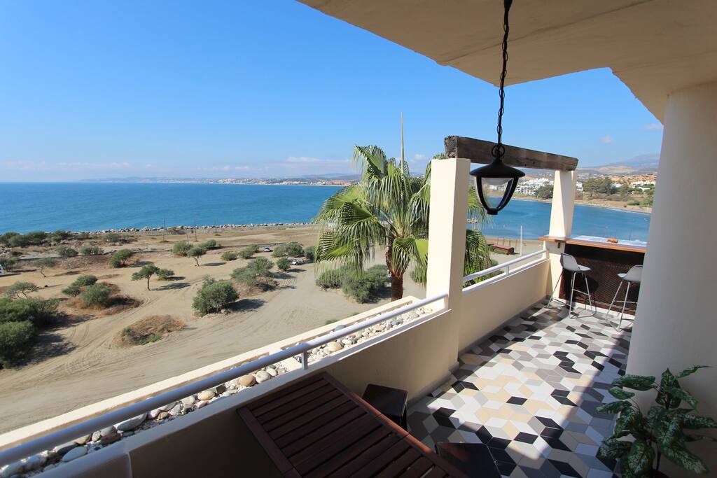 Spacious terrace with beach view bar