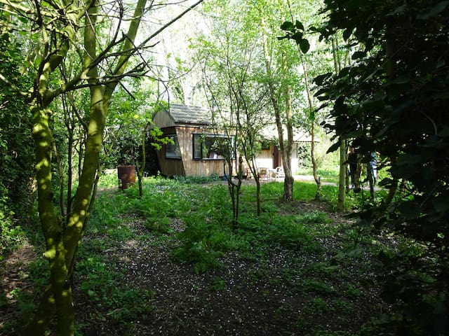 Prive gelegen huisje in bosrijke tuin
