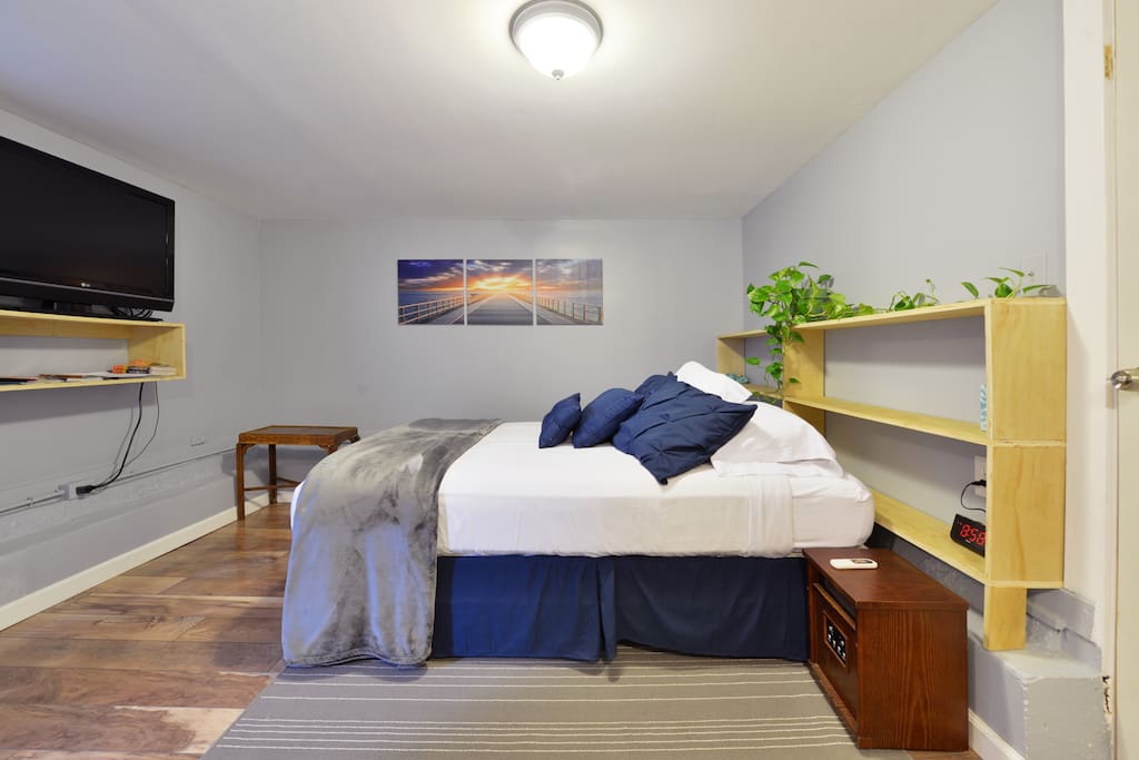 There are plenty of outlets in the room for charging devices.