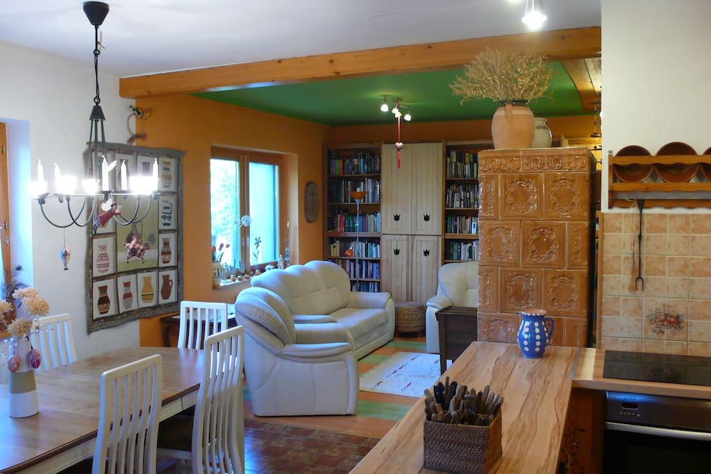 The living and lunchrooms, kitchen on the first floor
