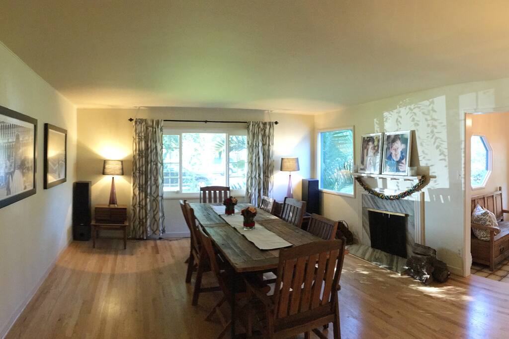 Dining room with fireplace