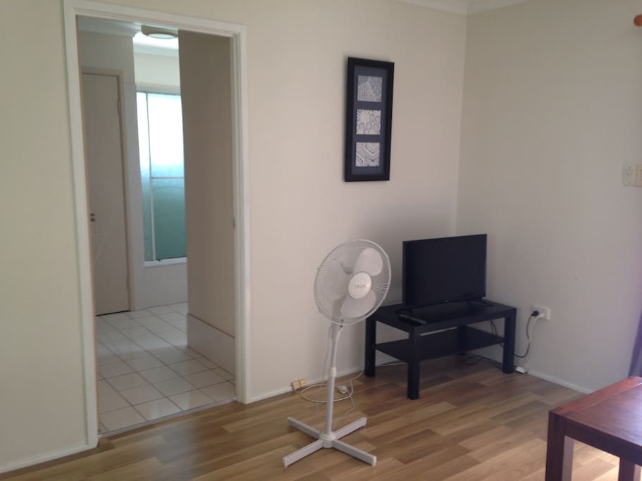 Bathroom through living area