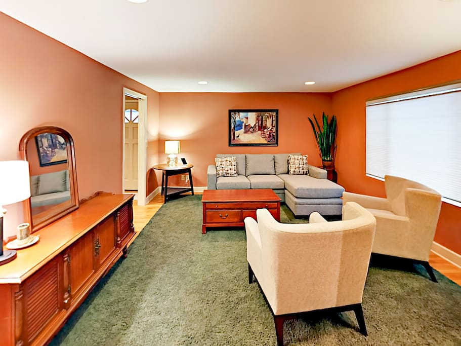 Challenge your crew to a game night in the formal living room, with comfy seating for 6.