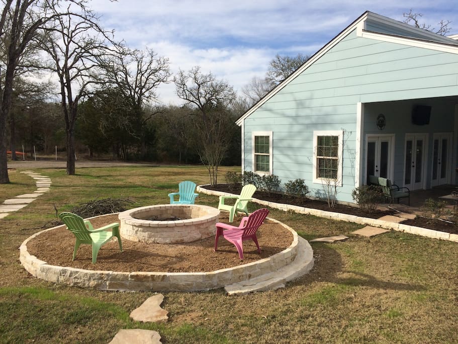 View of New Fire Pit and Guest House 12-2017