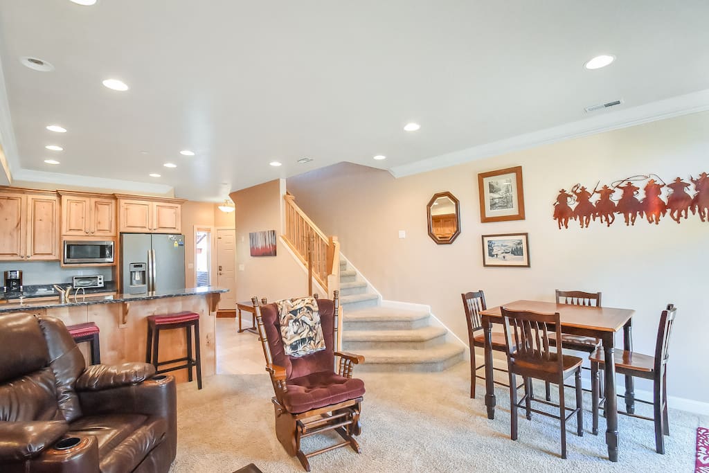 Spacious dining and living room area.