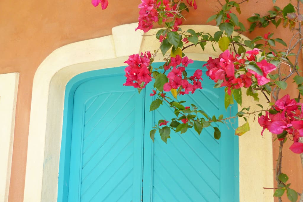Ηouse door entrance with voukamvilia