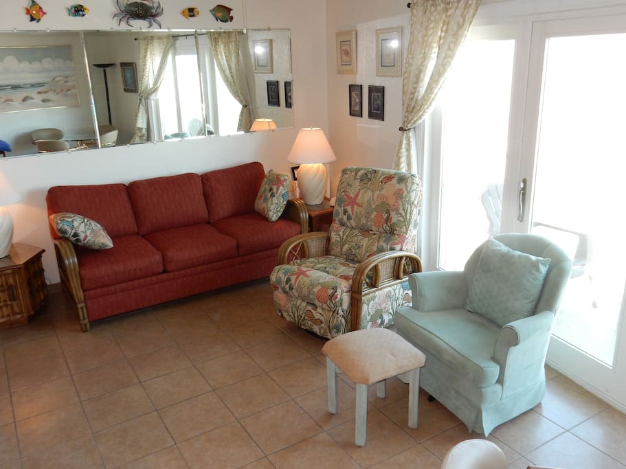 Queen sleeper-sofa w/gel mattress, rocker recliner, and swivel rocker