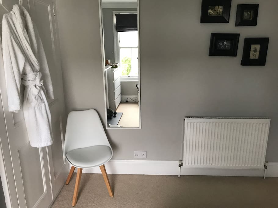 Bathrobe, hairdryer, towels and toiletries provided.