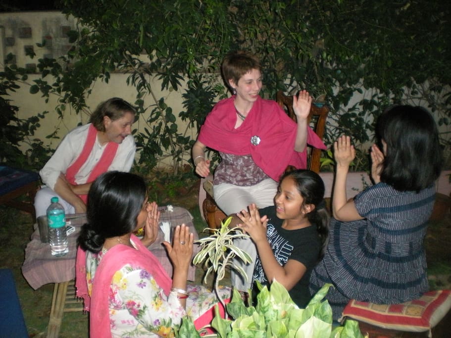 Guests enjoying a game with family.