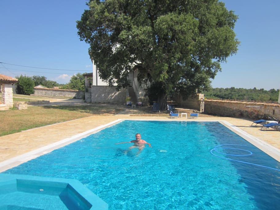 Large swimming pool (14m x 6m) with whirpool