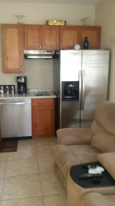 Full size Fridge,
2 burners for cooking.