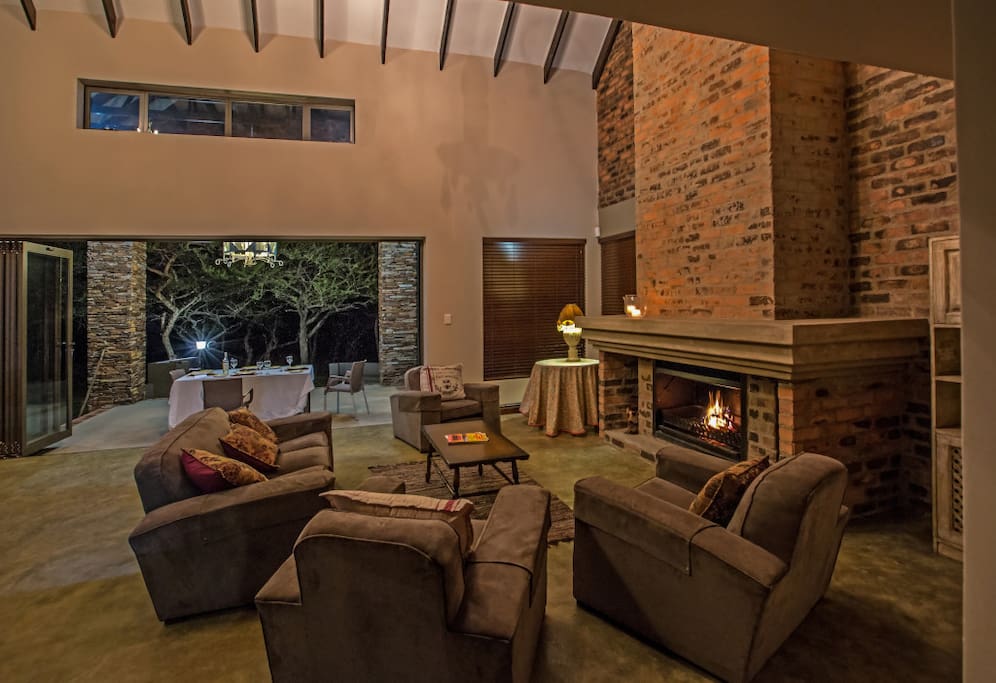 Spacious living area with a cosy fire place