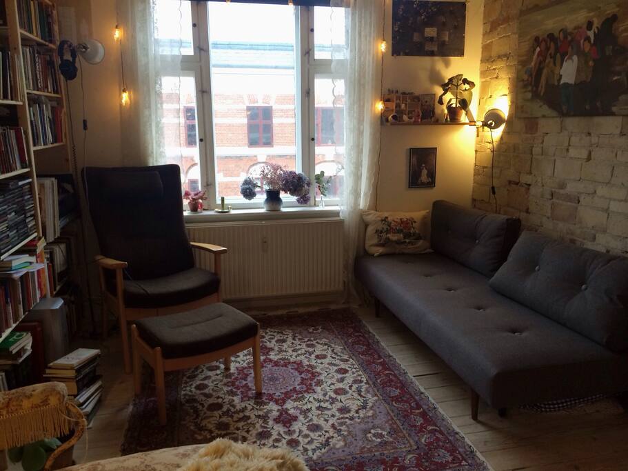 The living room with a queen size bed which also works as a couch (it is huge when you undfold it and you sleep so well on it!)