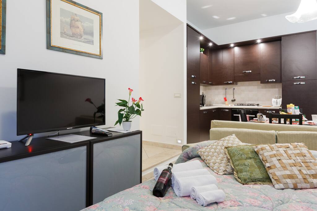 The living room with sofa bed
Large flat screen TV
with air conditioning