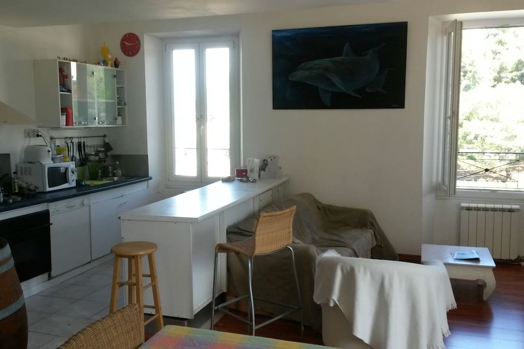 Le salon avec cuisine intégrée