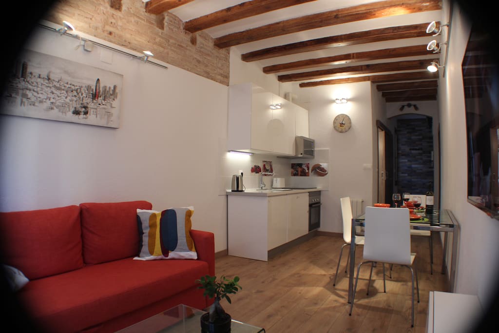Living room with balcony, TV & cosy sofa-bed (200 cm x140 cm)